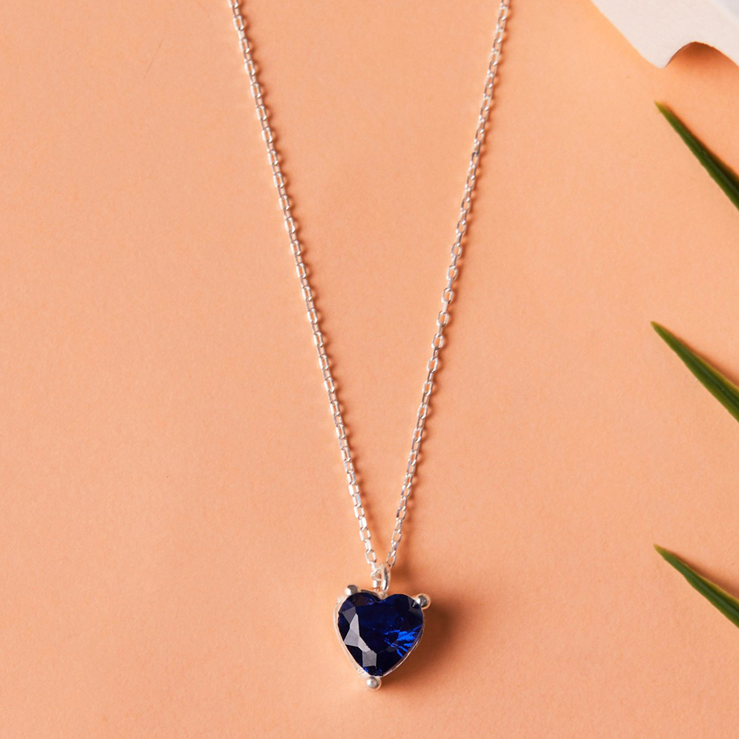 Navy Blue Heart Gemstone Pendent & Silver Chain Necklace main product photo
