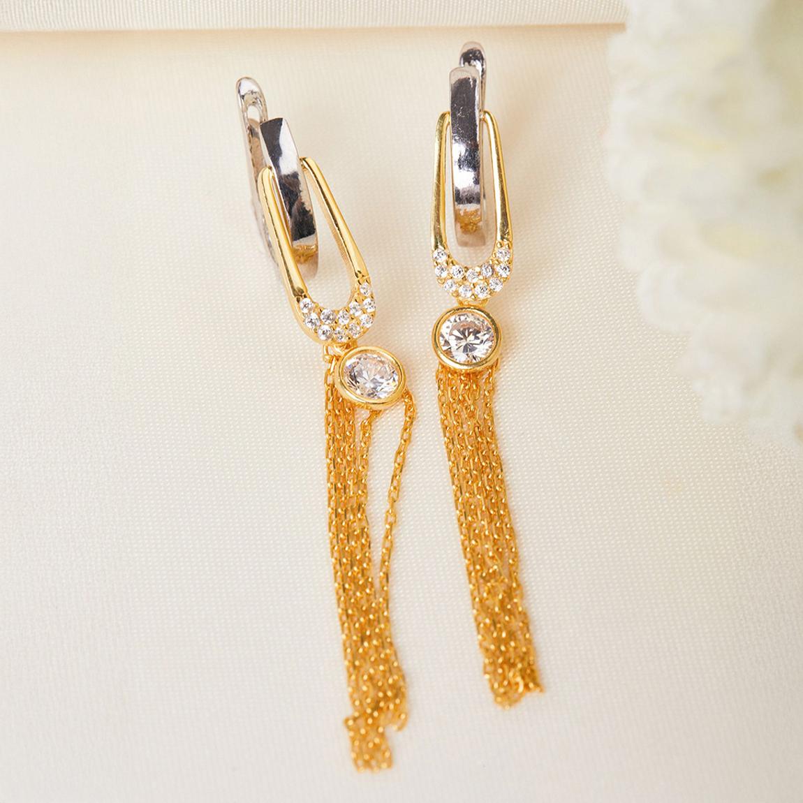 Gold Diamante Stud & Chains Dangle Earrings main product photo