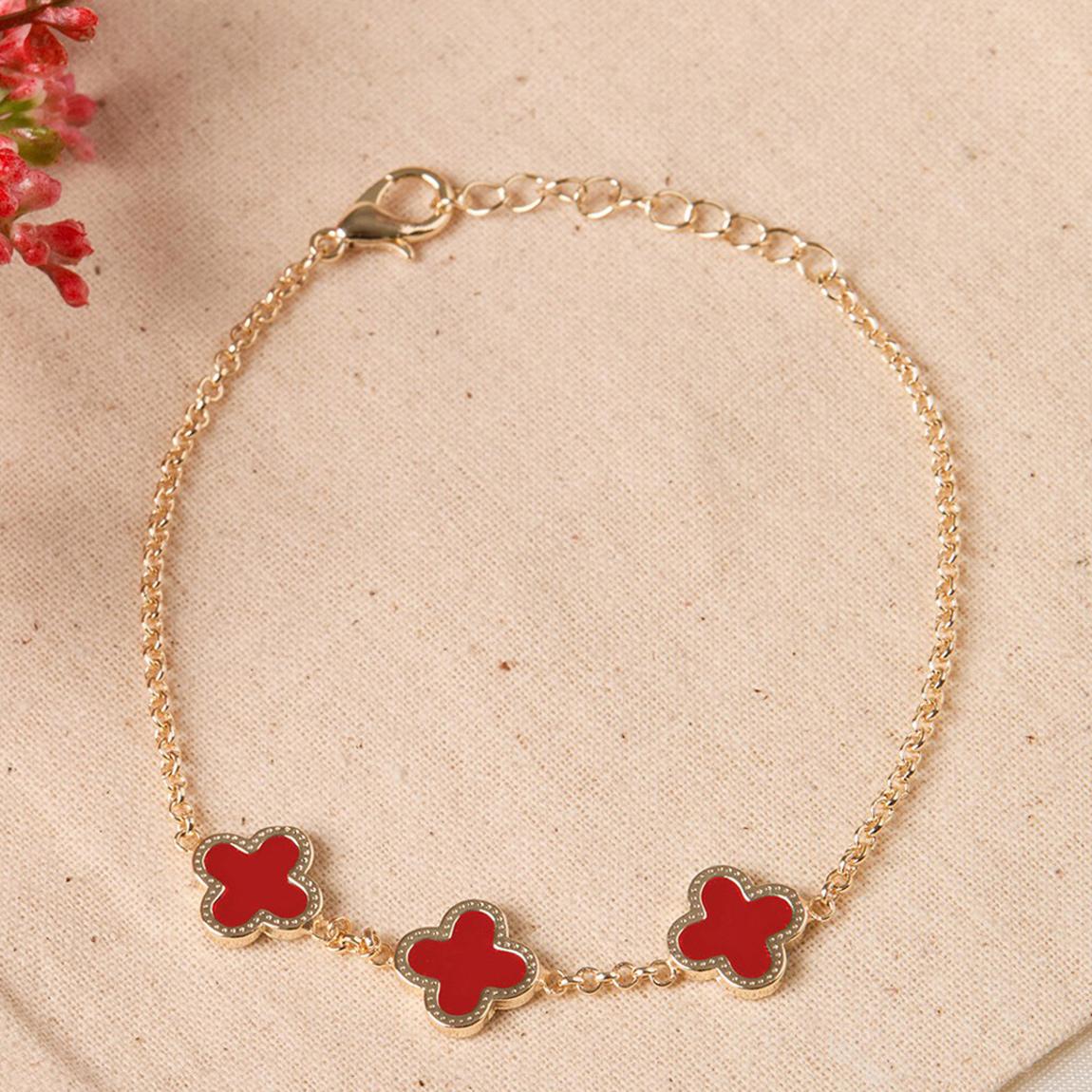 Red & Gold Triple Row Clover Bracelet main product photo