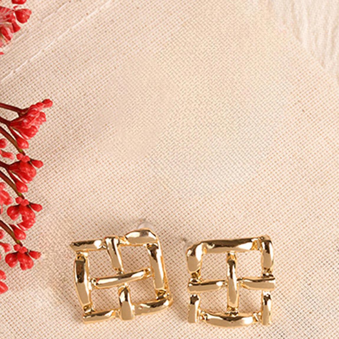 Gold Cross Square Large Stud Earrings main product photo