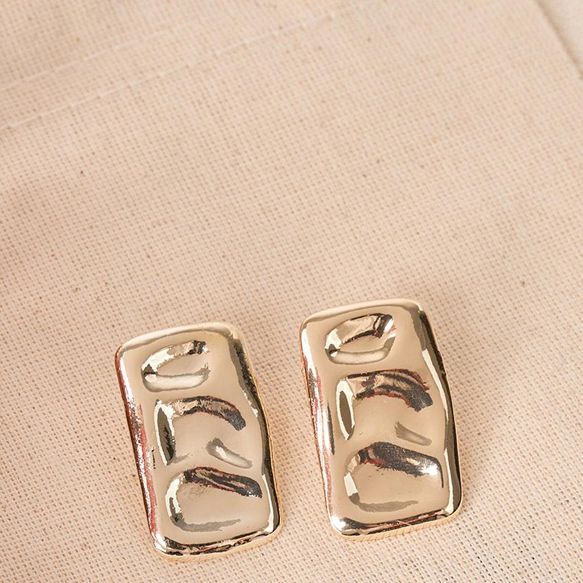 Gold Dent Style Large Rectangular Stud Earrings main product photo