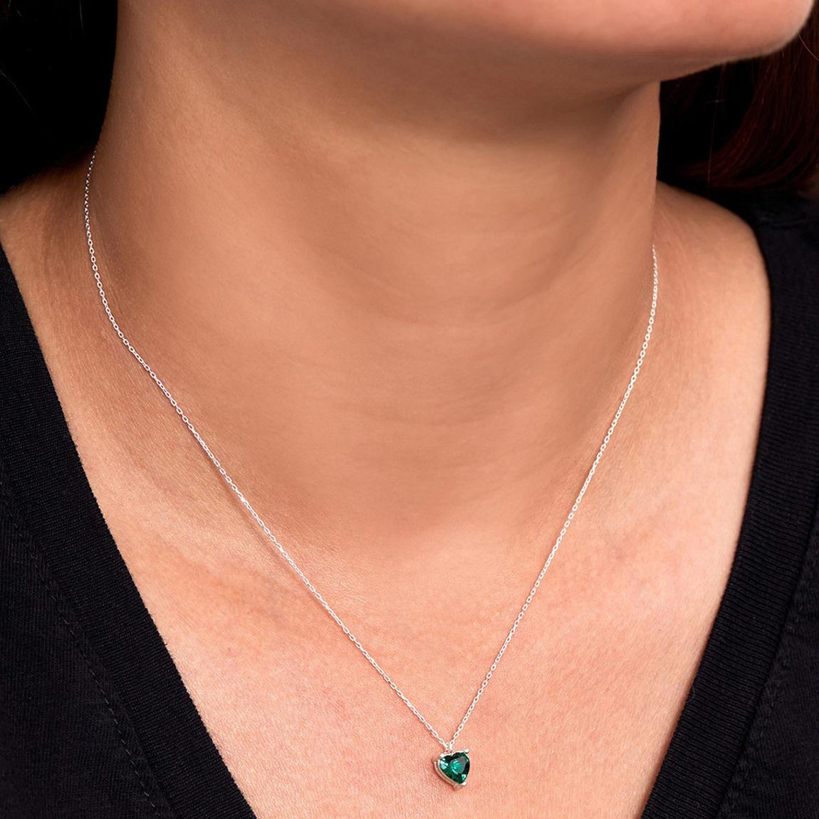 Green Heart Gemstone Pendent & Silver Chain Necklace main product photo