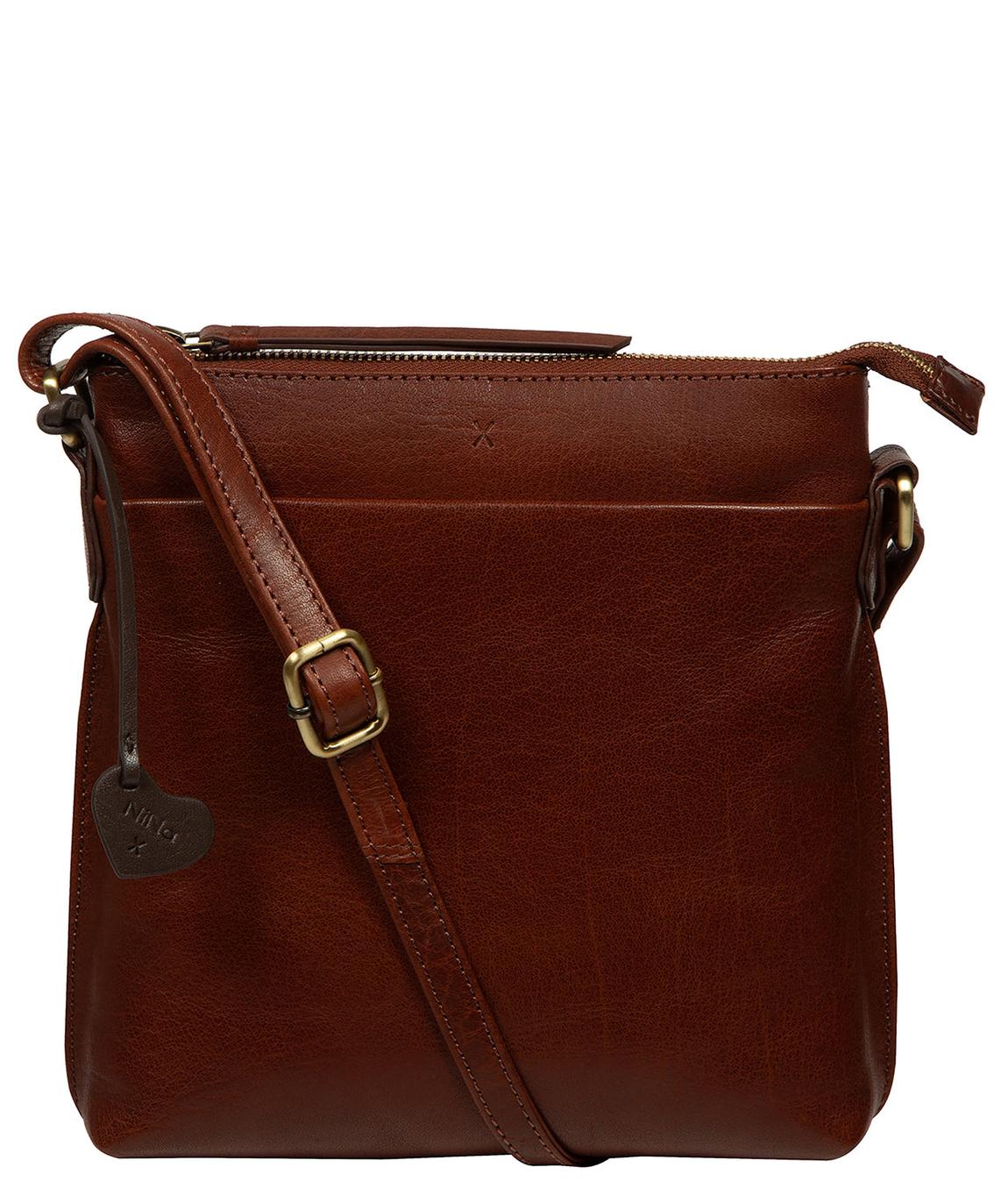 NiNa Amora 'Lavinia' Conker Brown Leather Cross Body Bag - BrandAlley