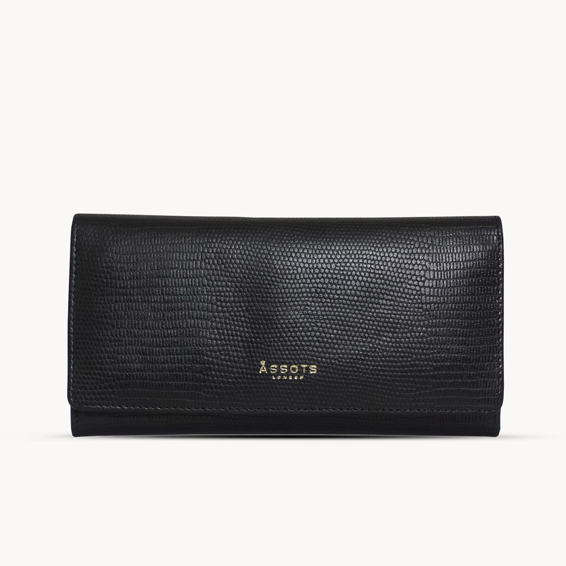 'CLAIRE' Lizard Textured Real Leather Flap Over Purse main product photo