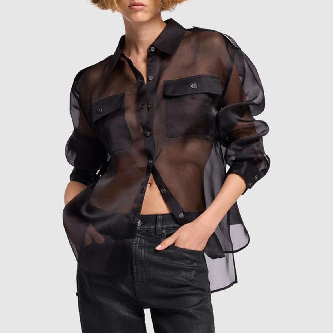 7 For All Mankind Black Sheer Silk Pocket Shirt - BrandAlley