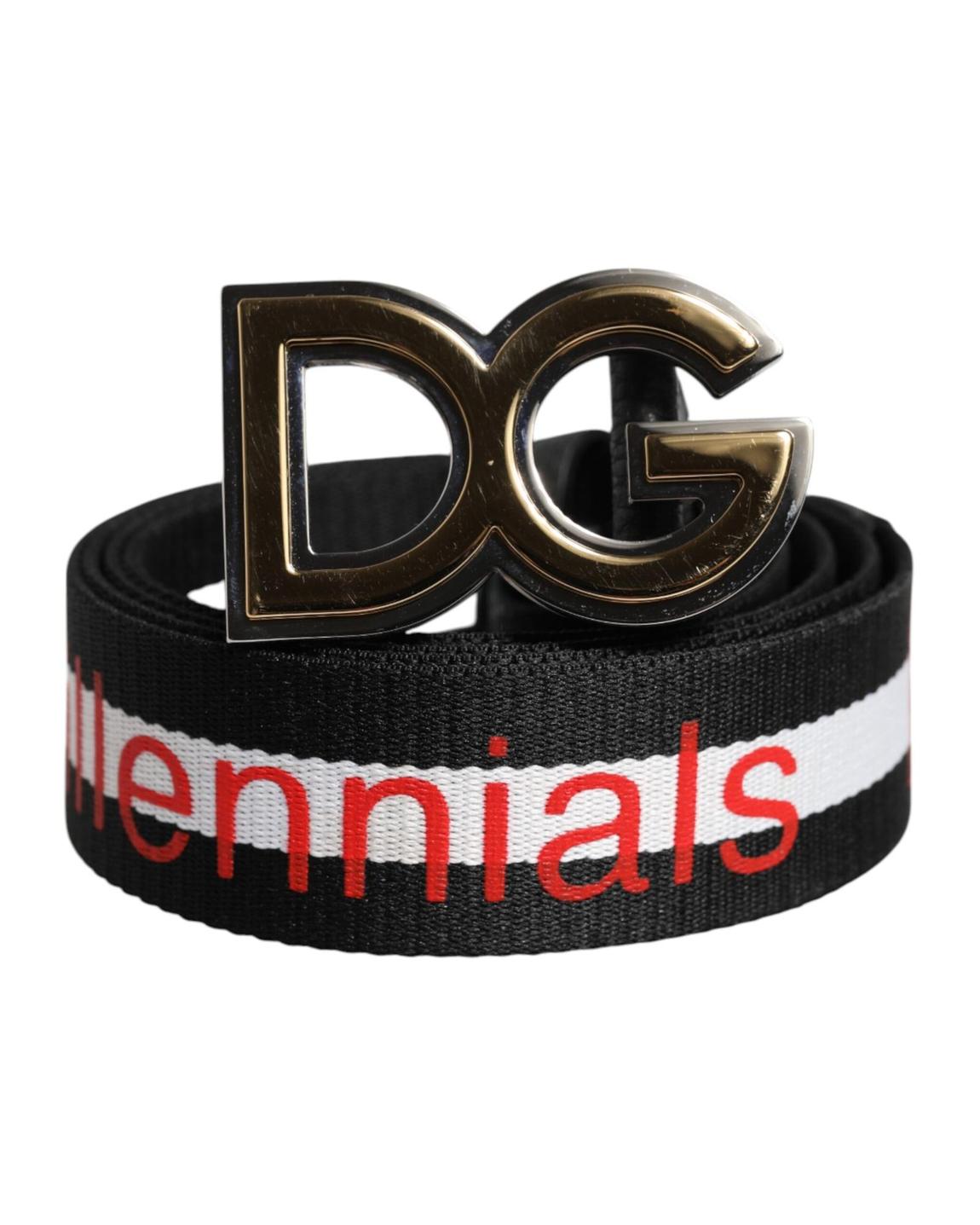 Dolce & Gabbana Men's Black Cotton Logo Print DG Buckle Belt