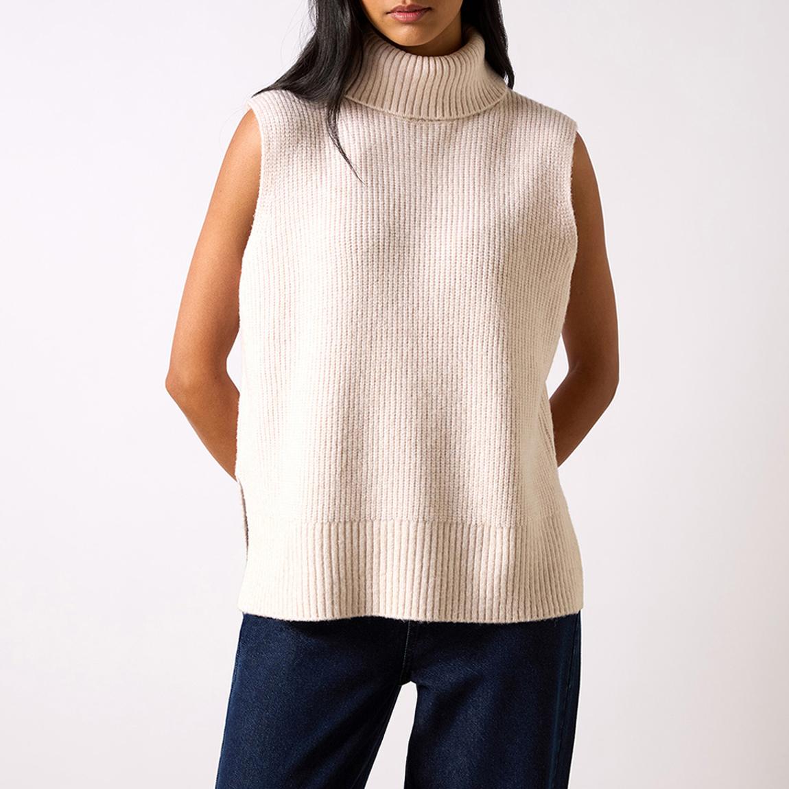 Ro & Zo Beige Sleeveless Cashmere Blend Roll Neck Jumper - BrandAlley