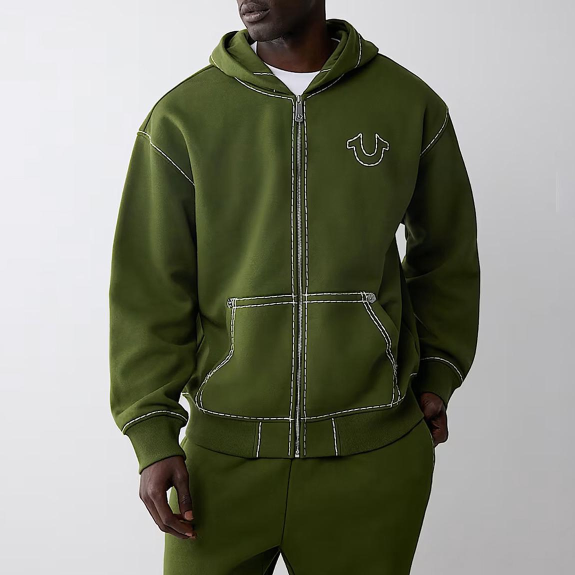 True Religion Khaki Super T Zip Up Embroidered Hoodie - BrandAlley