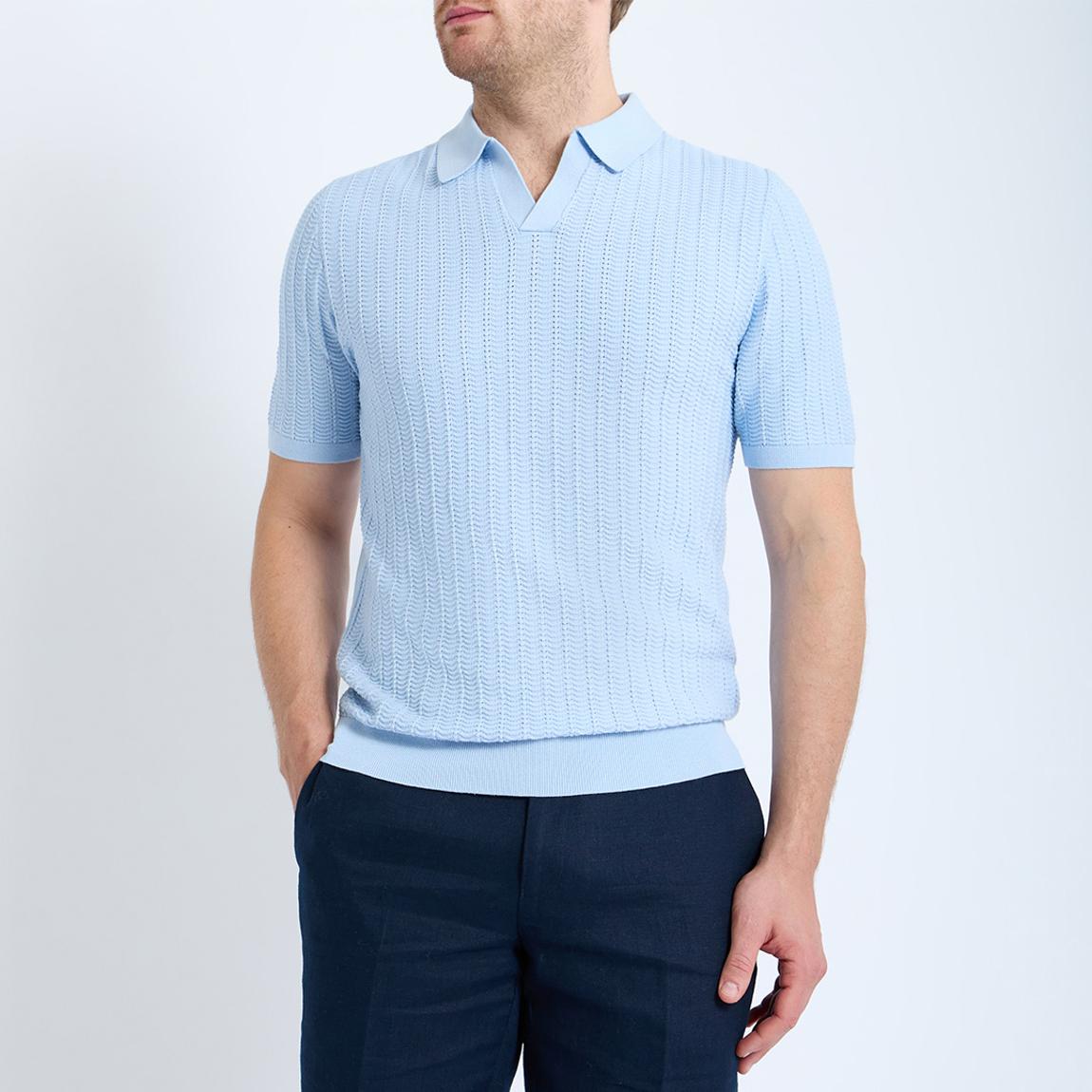 Reiss Light Blue Pascal Knit Polo Shirt - BrandAlley