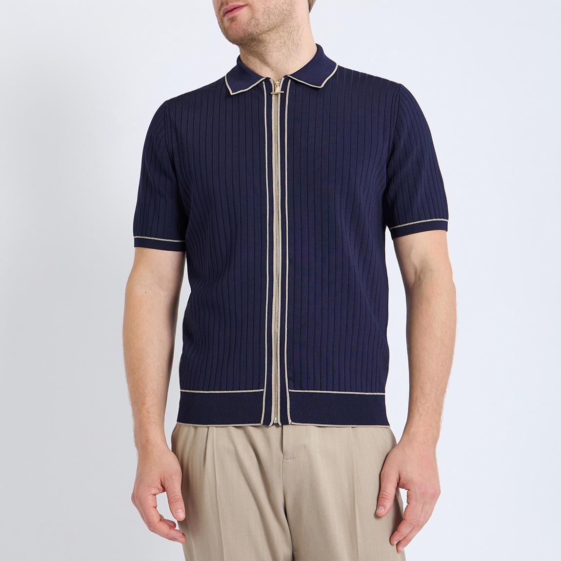 Reiss Navy Christophe Ribbed Knit Top - BrandAlley