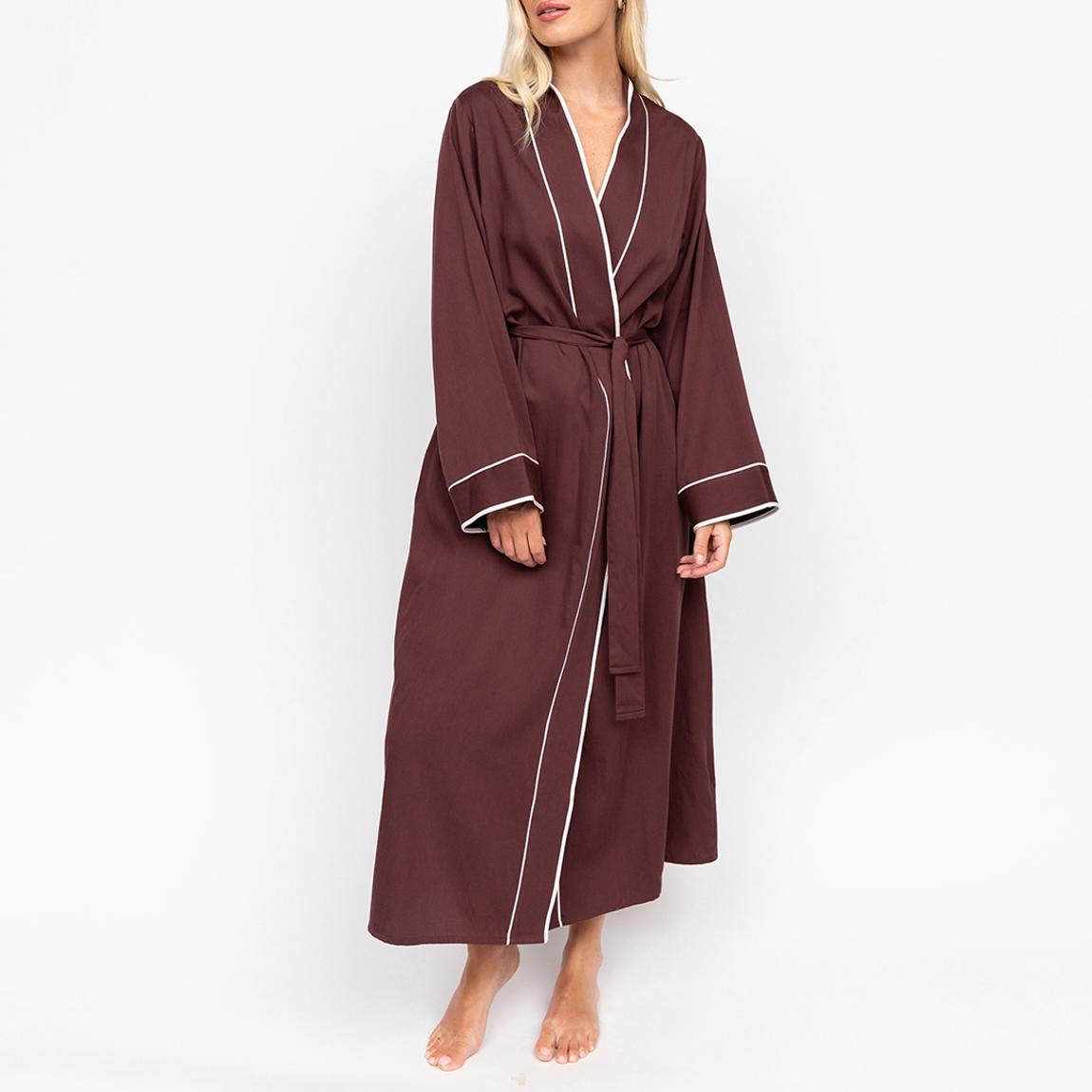 Fable & Eve Battersea Chocolate Brown Long Sleeve/Long Length Dressing Gown  - BrandAlley