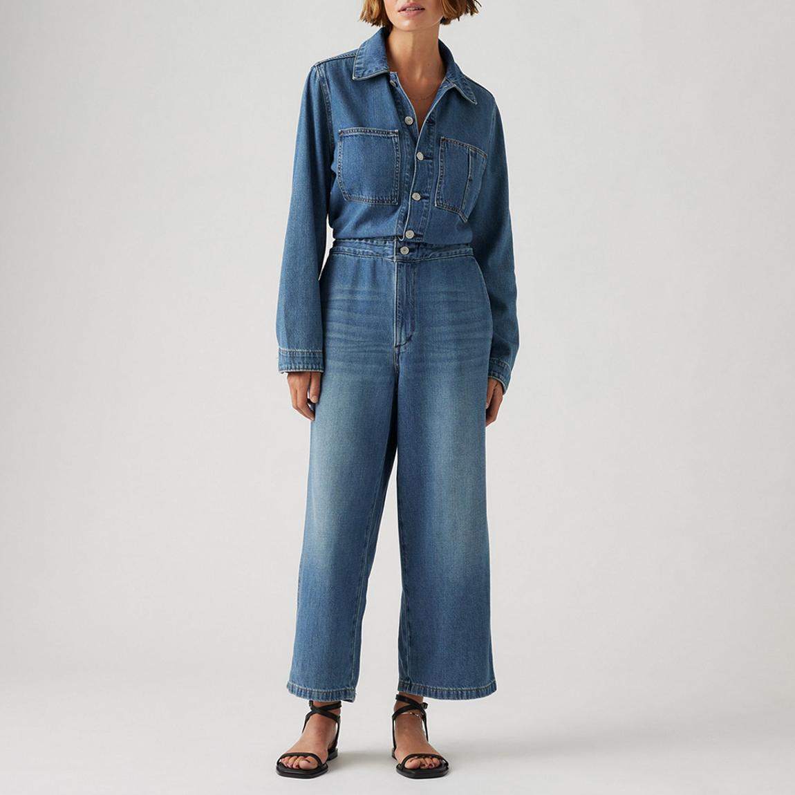 Levi's Blue Linen Blend Denim Crop Jumpsuit - BrandAlley