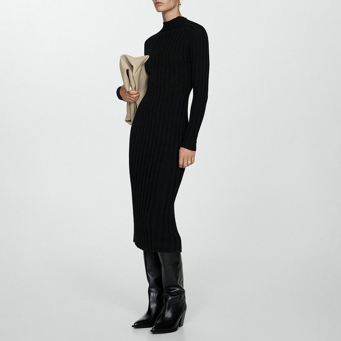 Mango Black High Neck Ribbed Midi Dress - BrandAlley Mango Black High Neck Ribbed Midi Dress - BrandAlley