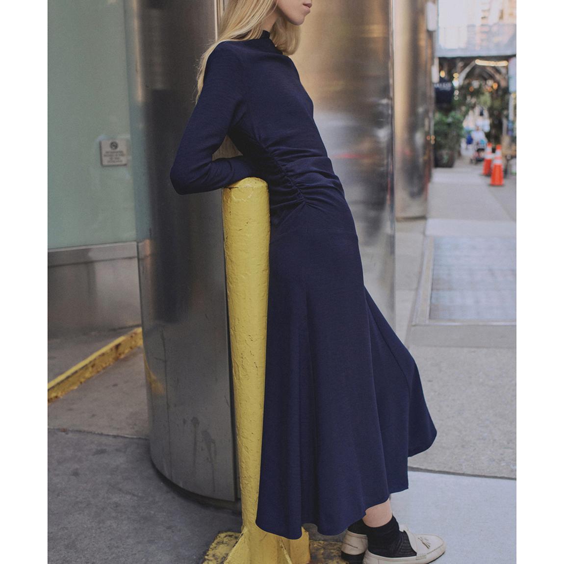 Mango Night Blue Asymmetrical Pleated Dress - BrandAlley