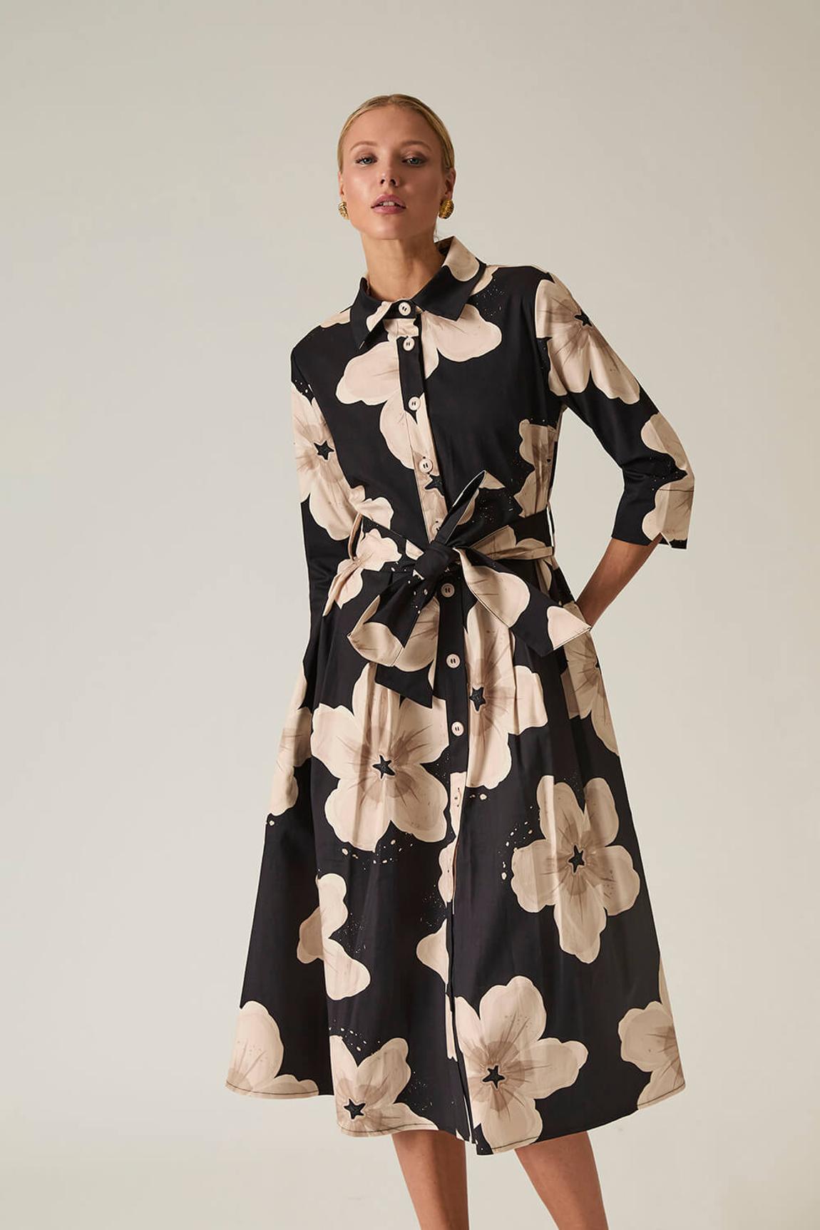 Black Flower Cotton Dress