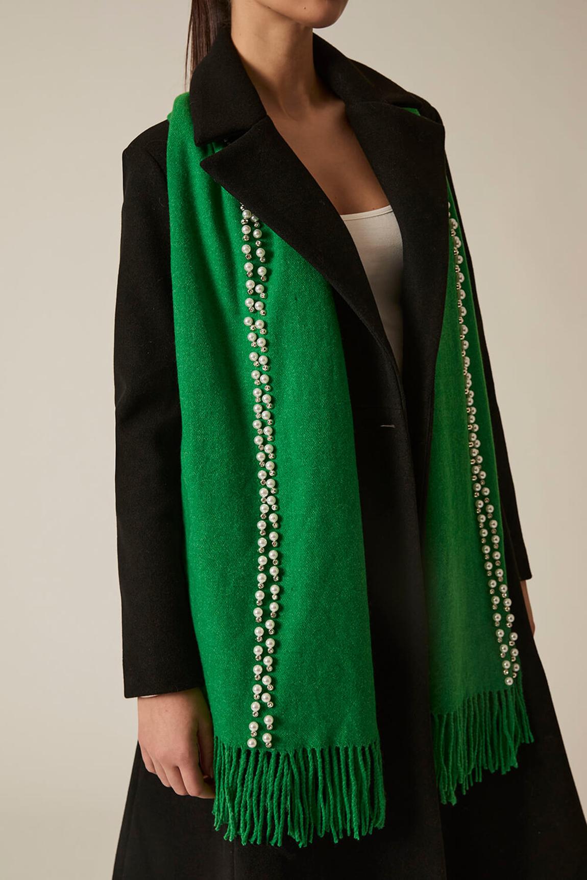 James Lakeland Green Pearl Detail Scarf - BrandAlley