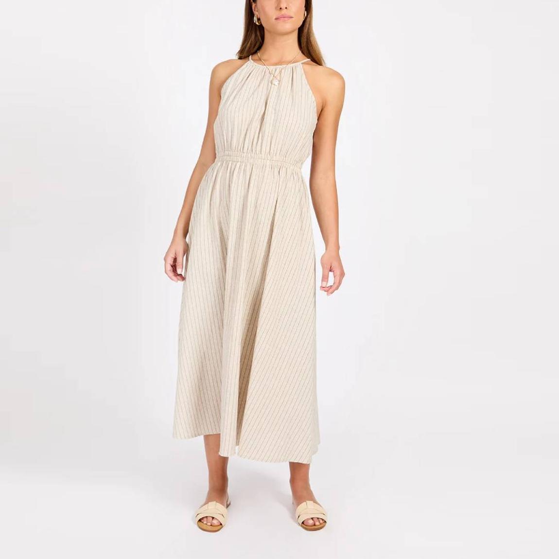 knee length dresses for ladies Vintage Motys Collection Paris Beige Linen Midaxi Women's Dress main image 1