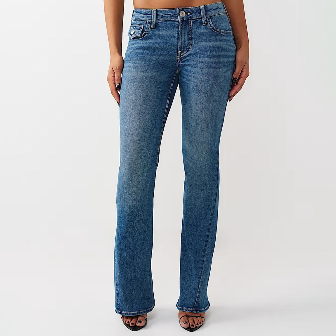 True Religion Mid Blue Joey Flap Flare Jeans - BrandAlley