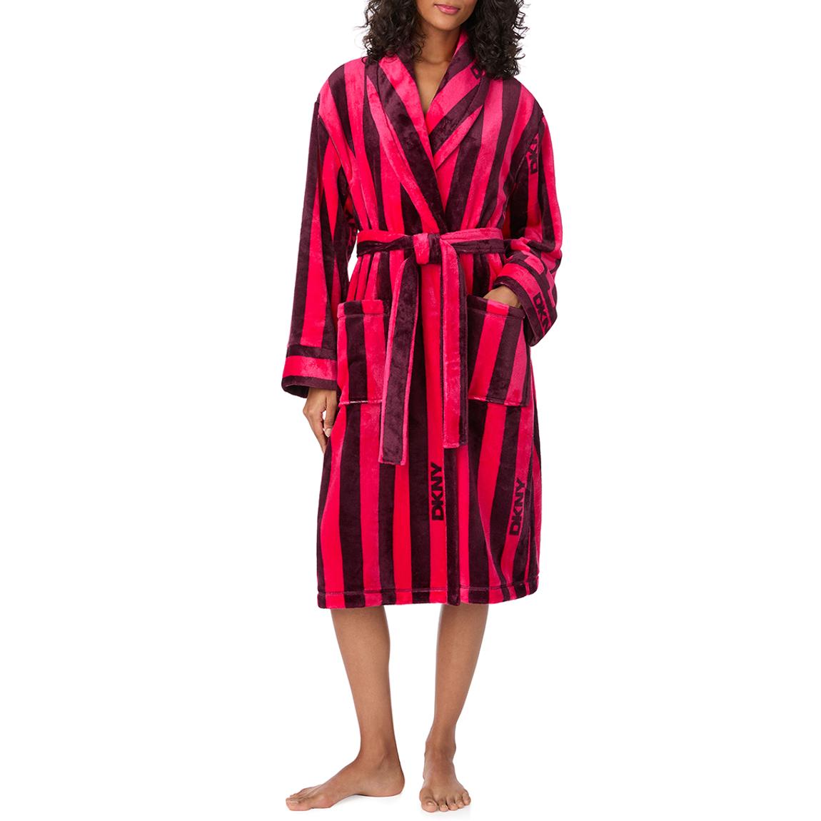 DKNY Hot Pink Stripe Long Sleeve Robe - BrandAlley