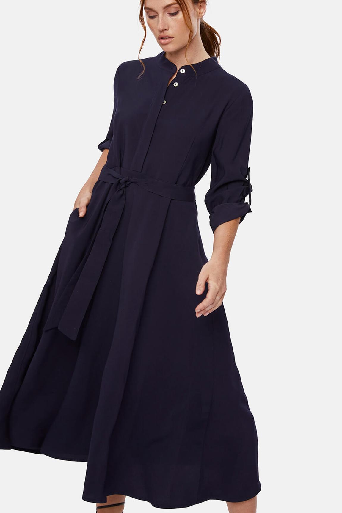Roll Sleeve Midi Dress Navy