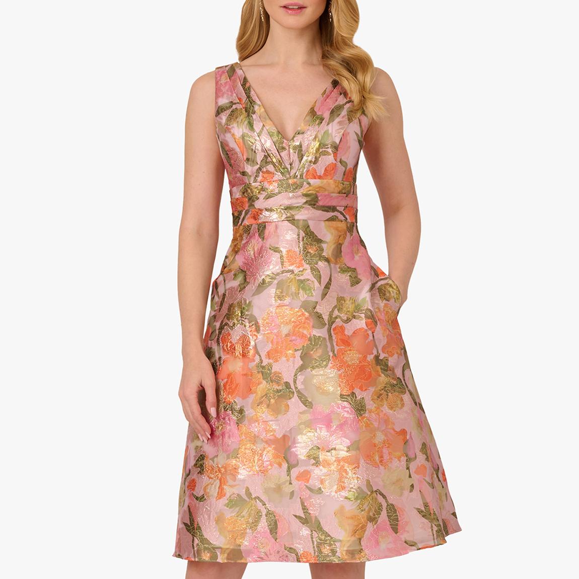 adrianna papell pink floral dress Floral Embroidered Maxi Dress With Sheer Flutter Sleeves In Blush Multi