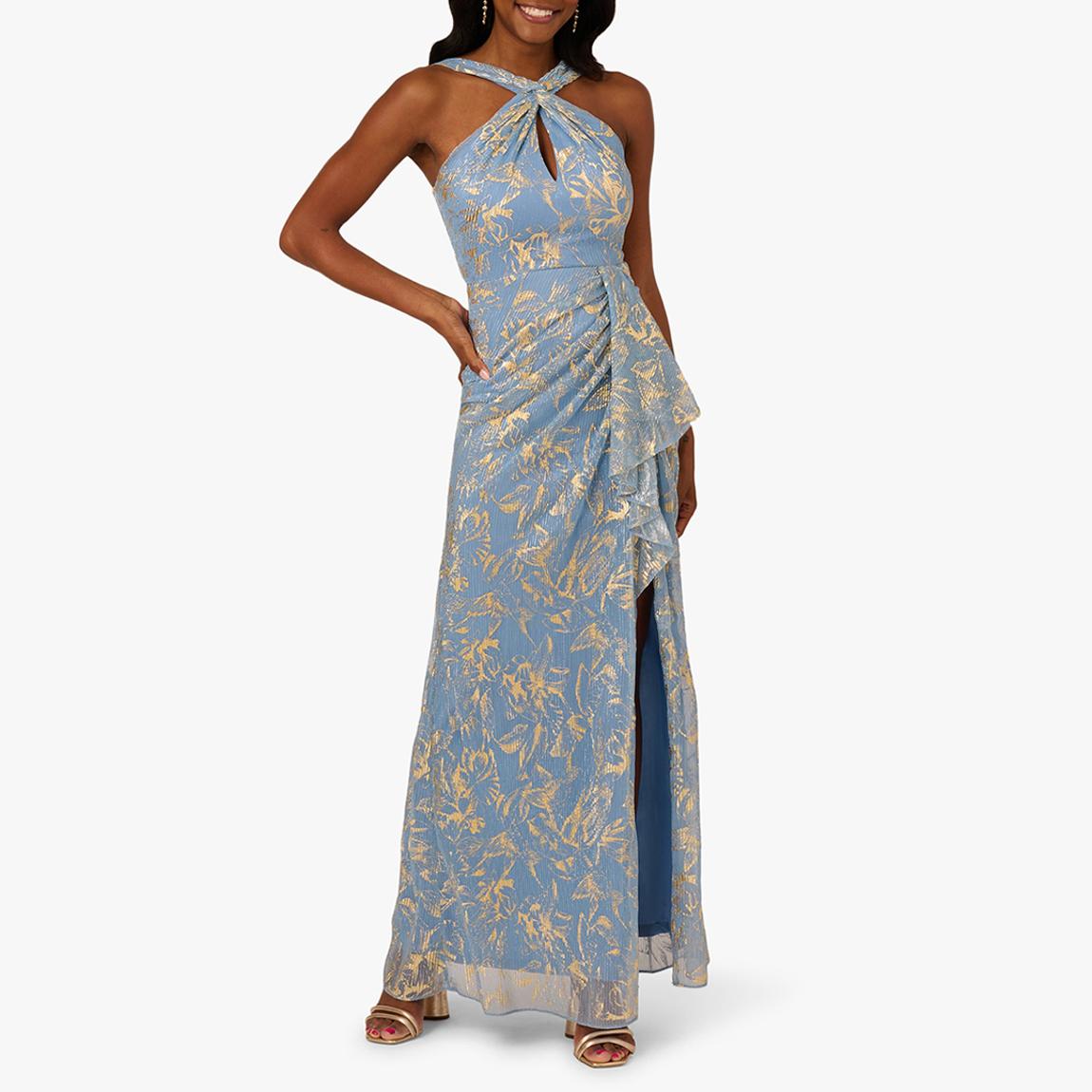 Adrianna Papell Blue/Gold Printed Halter neck Maxi Dress - BrandAlley