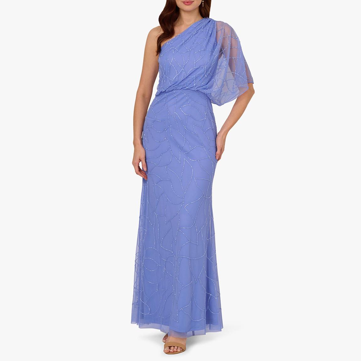 adrianna papell purple beaded dress Purple Beaded Ankle Length Dress With Sheer Flutter Sleeves main image 0
