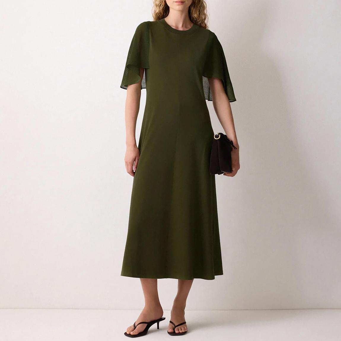 Jigsaw Khaki Gauze Sleeve Jersey Dress - BrandAlley Jigsaw Khaki Gauze Sleeve Jersey Dress - BrandAlley