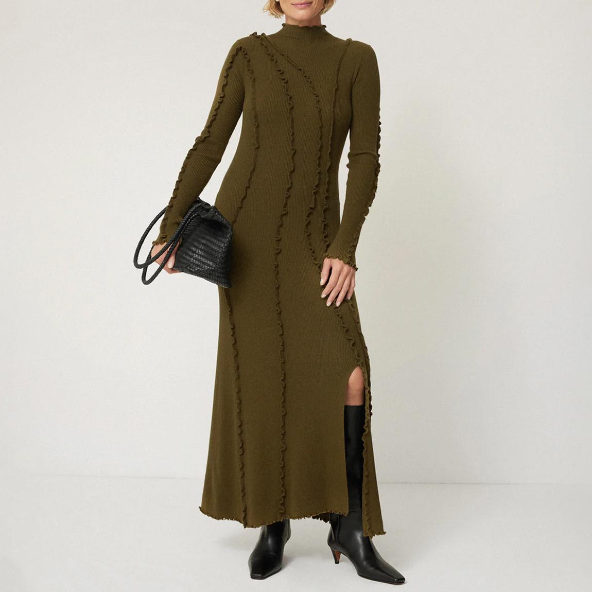 jigsaw knitted dress Womens Jigsaw Black Charcoal Multi Button Rib Knit Dress L