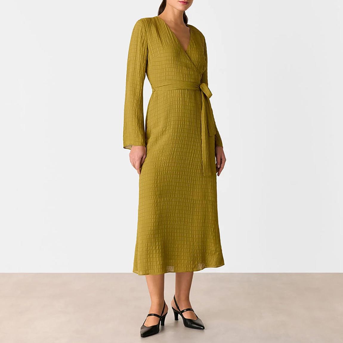 WHISTLES Olive Green Alex Textured Wrap Midi Dress - BrandAlley WHISTLES Olive Green Alex Textured Wrap Midi Dress - BrandAlley