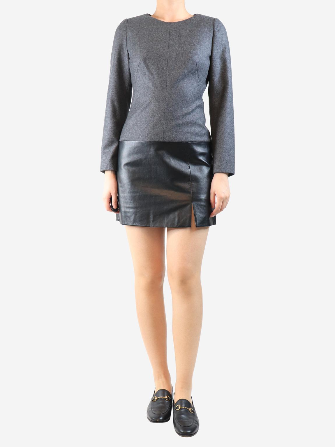 Pre-Loved Alexander McQueen Dark grey wool and leather mini dress