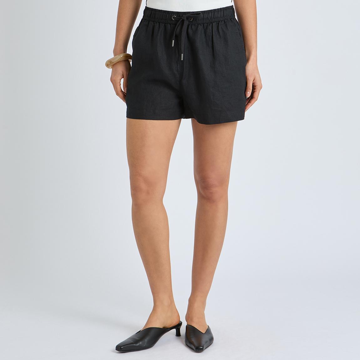 Reiss Black Clement Linen Drawstring Shorts - BrandAlley