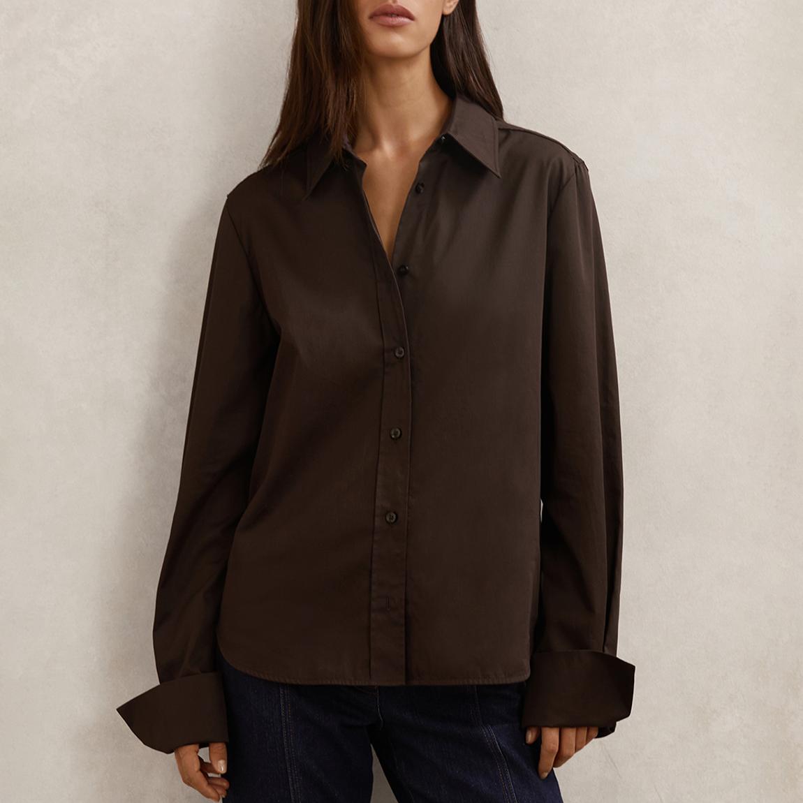Reiss Chocolate Brown Lottie Cotton Sateen Shirt - BrandAlley