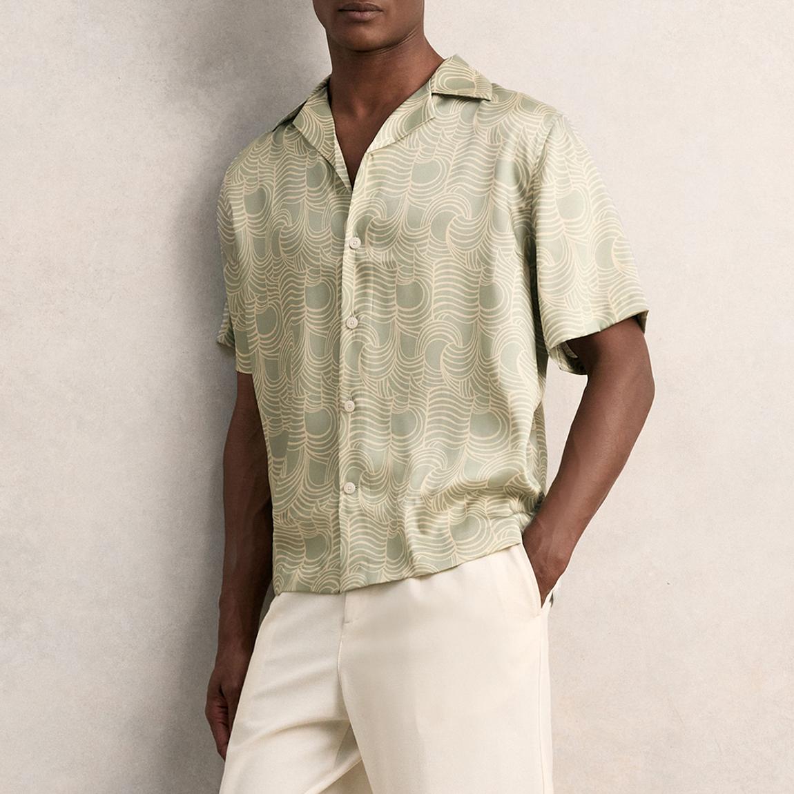 Reiss Sage Green Waver Printed Cuba Shirt - BrandAlley