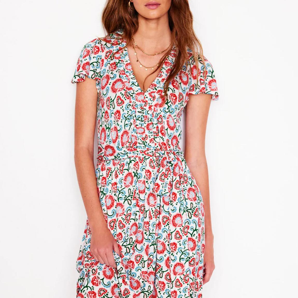 Boden Ivory Nicola Floral Jersey Tea Midi Dress - BrandAlley