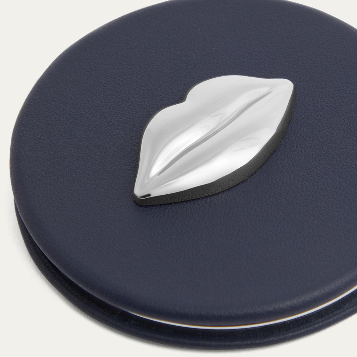 Lulu Guinness Navy Lip Metal Liv Compact Mirror - BrandAlley