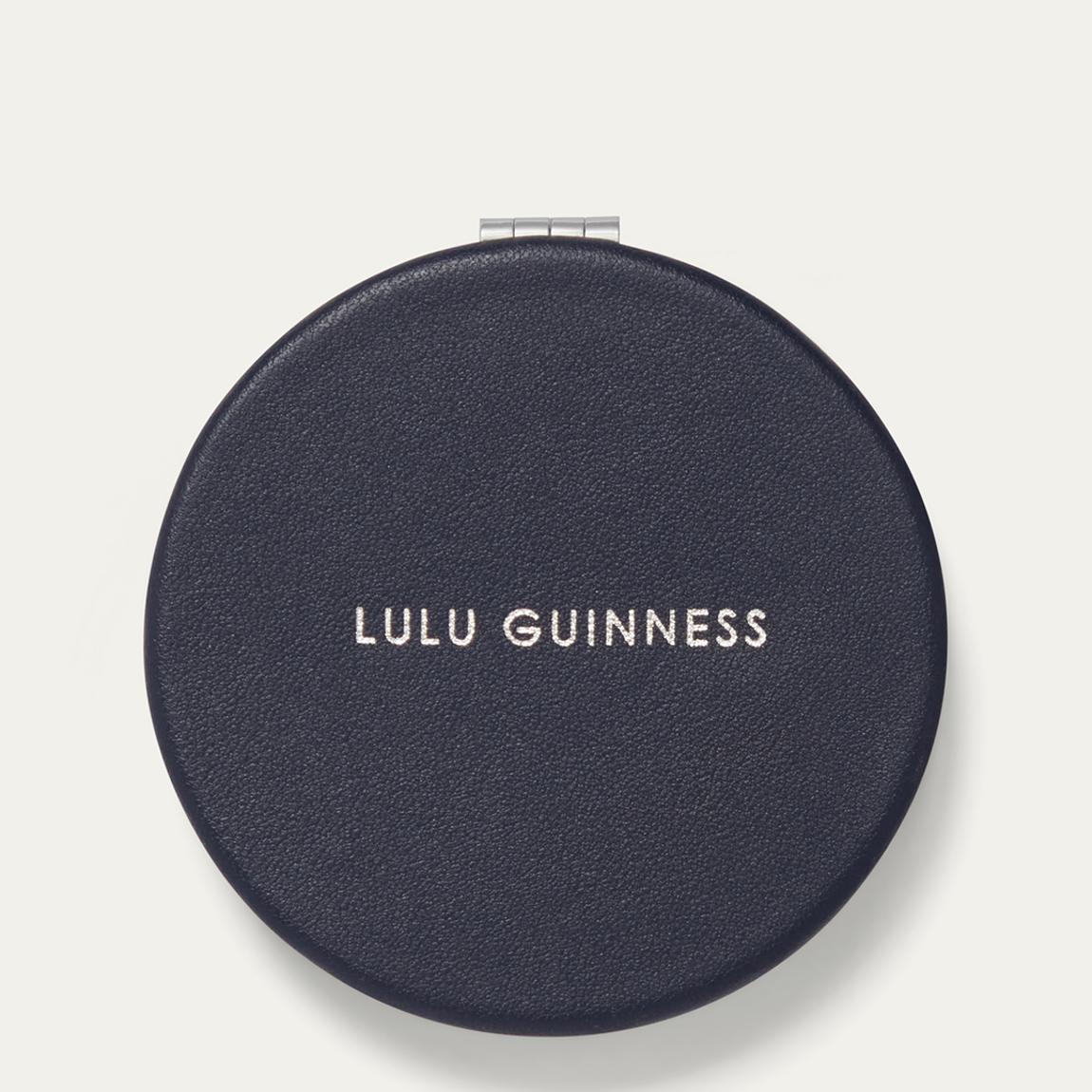 Lulu Guinness Navy Lip Metal Liv Compact Mirror - BrandAlley