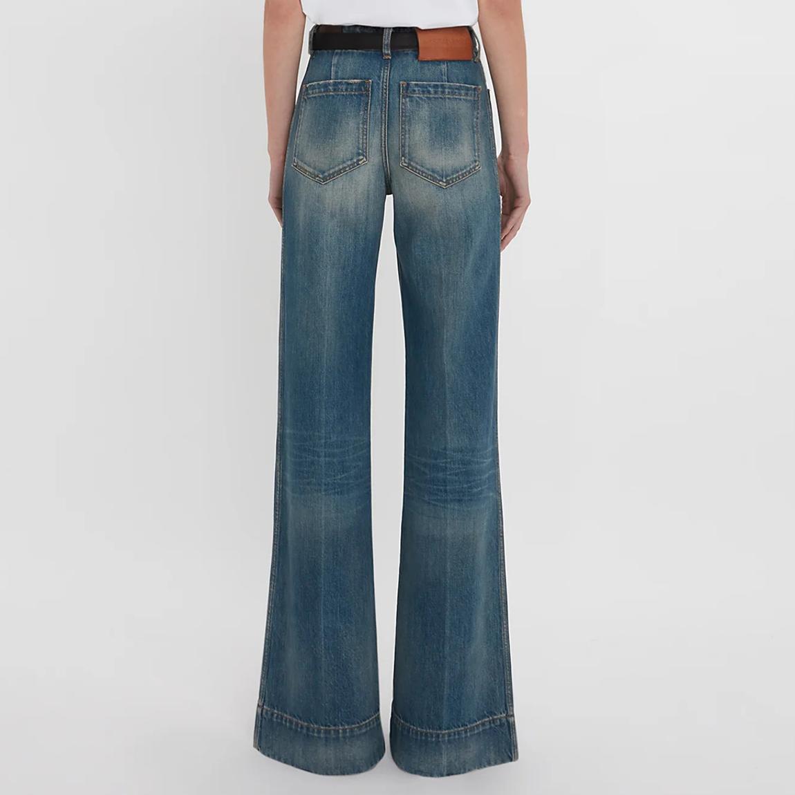 Victoria Beckham Mid Blue Alina Flared Stretch Jeans - BrandAlley