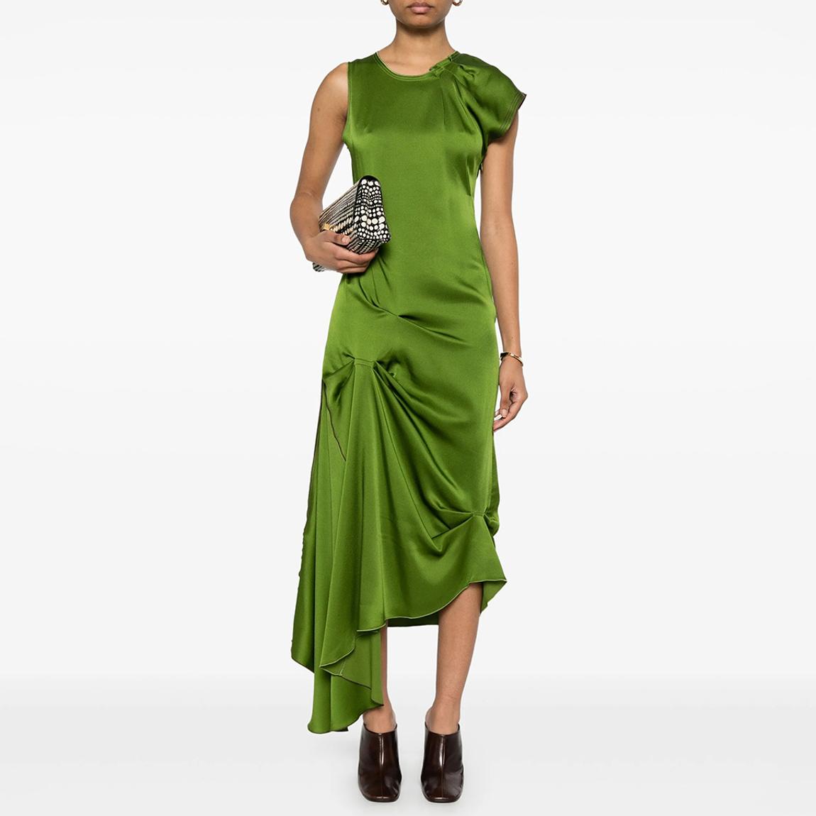 Victoria Beckham Green Draped Pleat Detail Midi Dress - BrandAlley
