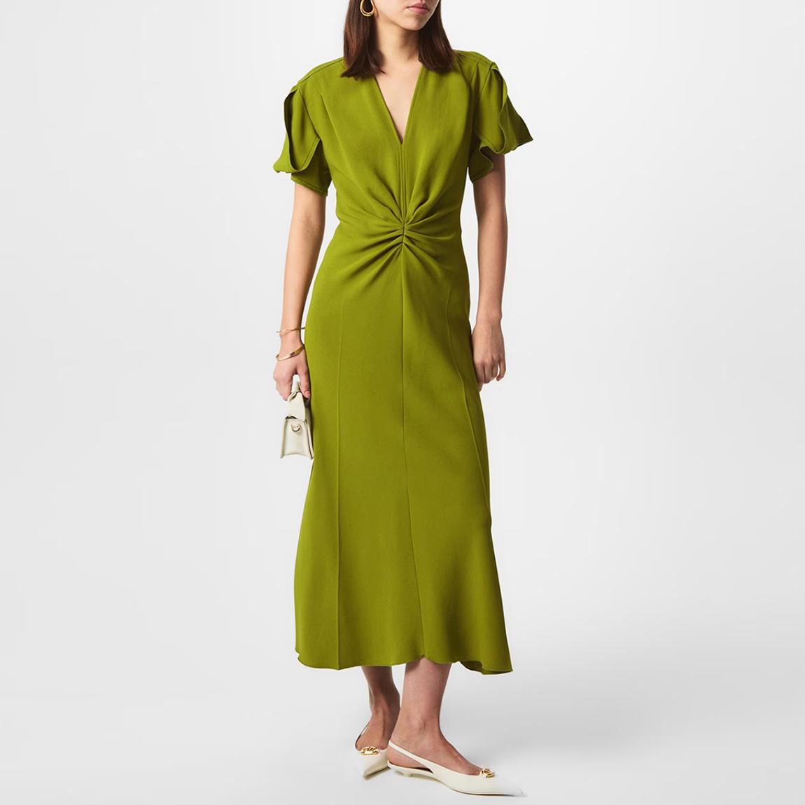 victoria beckham green midi dress Rouje - JULIA dress - Polka‐dot fluid jersey buttoned dress - Green main image 1