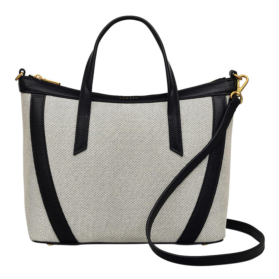 バルバディーン Radley Black & White Kendal Terrace Medium Ziptop Grab Bag