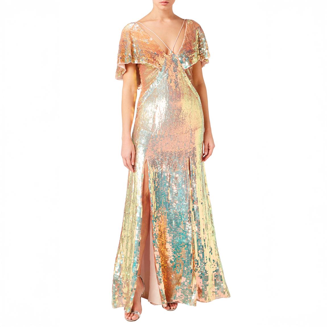 slim fit dress slacks Gabriella Sanchez Metallic Bow Bardot Pencil Dress, Gold