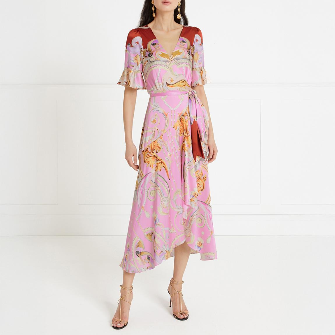 Temperley London Pink Carline Wrap Front Midi Dress - BrandAlley