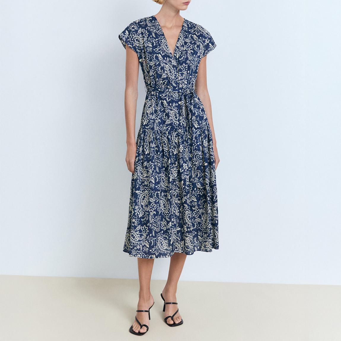 Mango Paisley flared dress with belt - BrandAlley