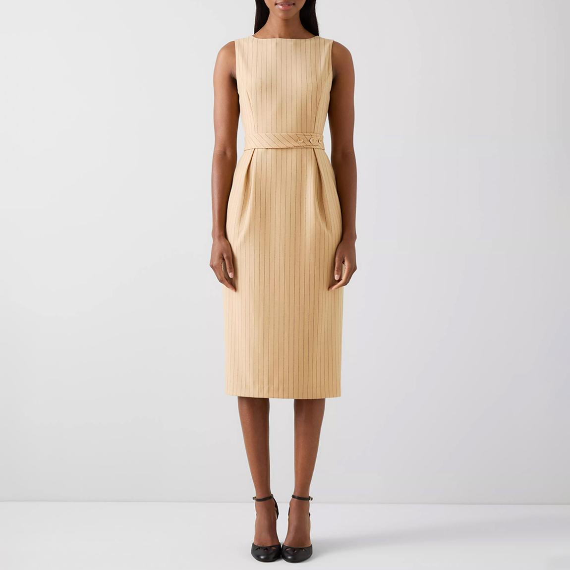 L K Bennett Yellow Wool Blend Winnie Pinstripe Dress - BrandAlley