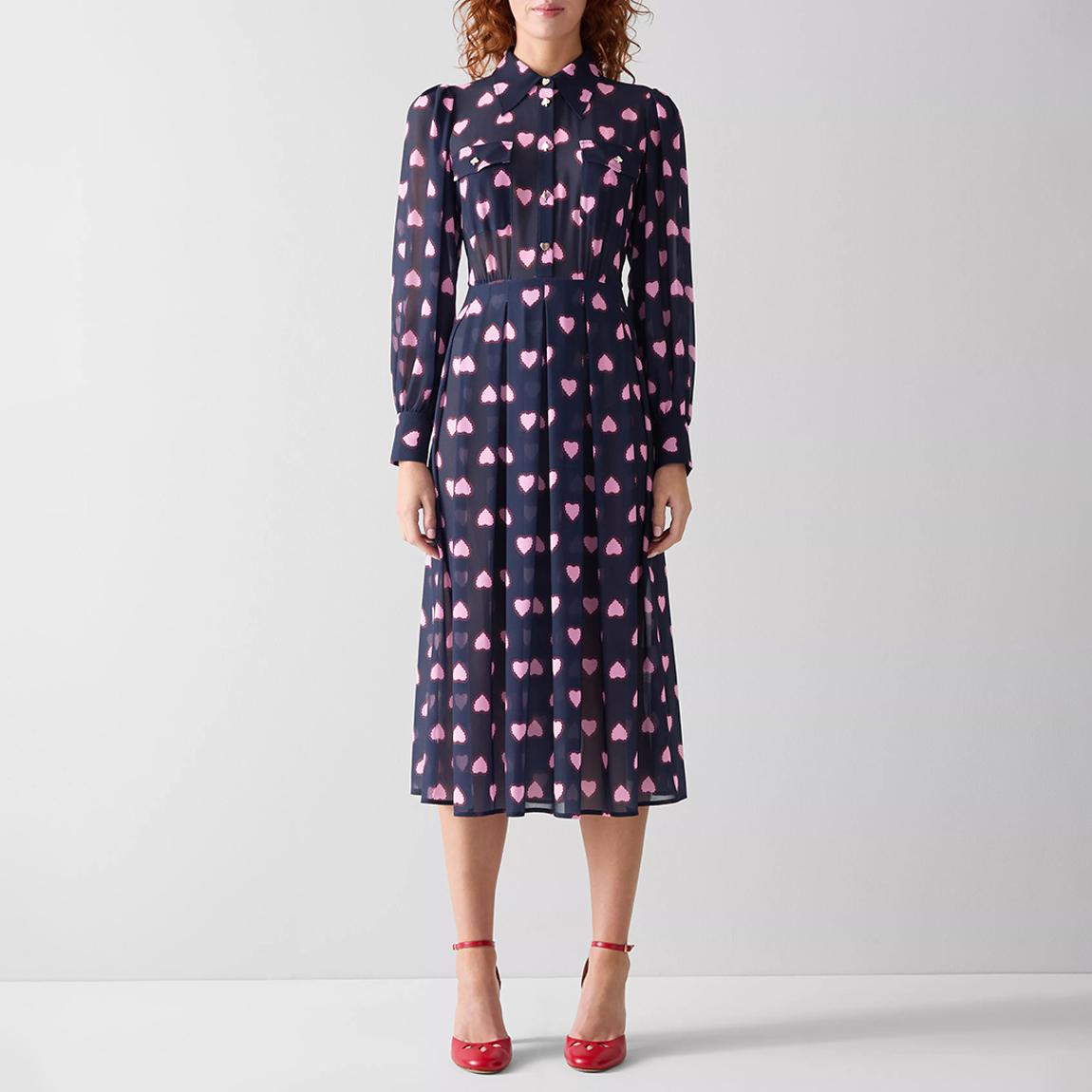 lk bennett shirt dress LK Bennett Valerie Belted Geometric-Print Midi Shirtdress
