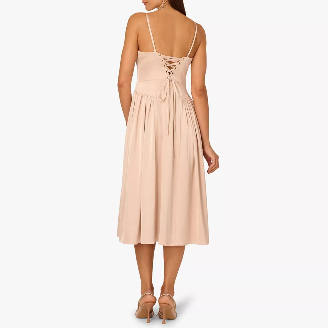 Adrianna Papell Champagne Satin Pleated Midi Dress