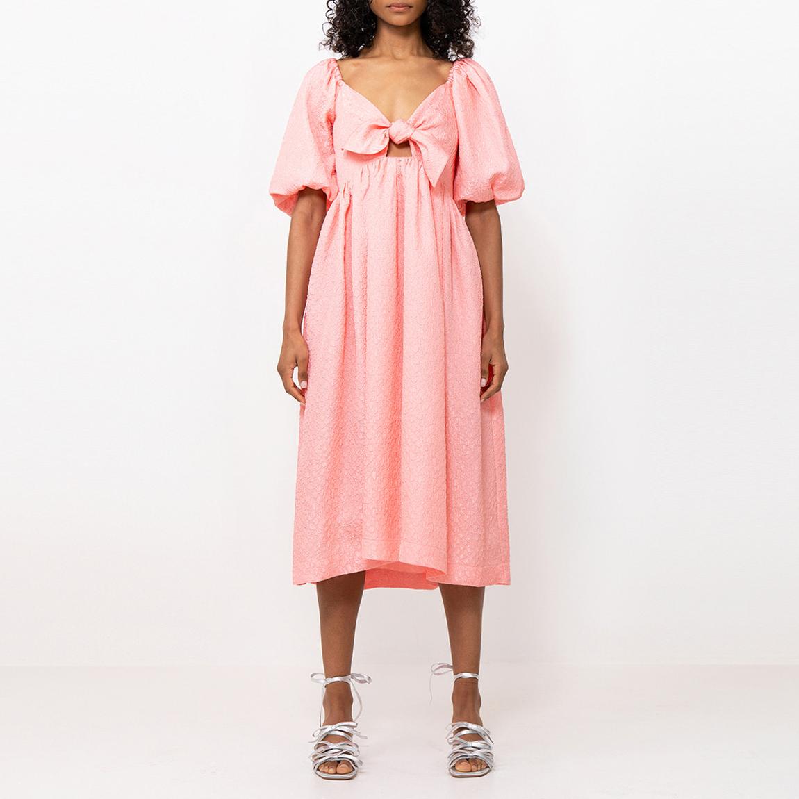 EMIN + PAUL Pink Puff Sleeve Tie-Front Dress - BrandAlley