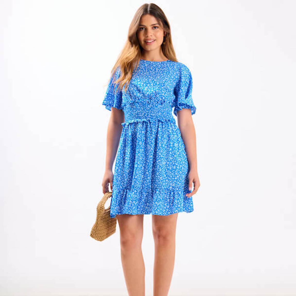 sachin and babi light blue dress Orange Posy Printed Tie-Shoulder Shirred Dress
