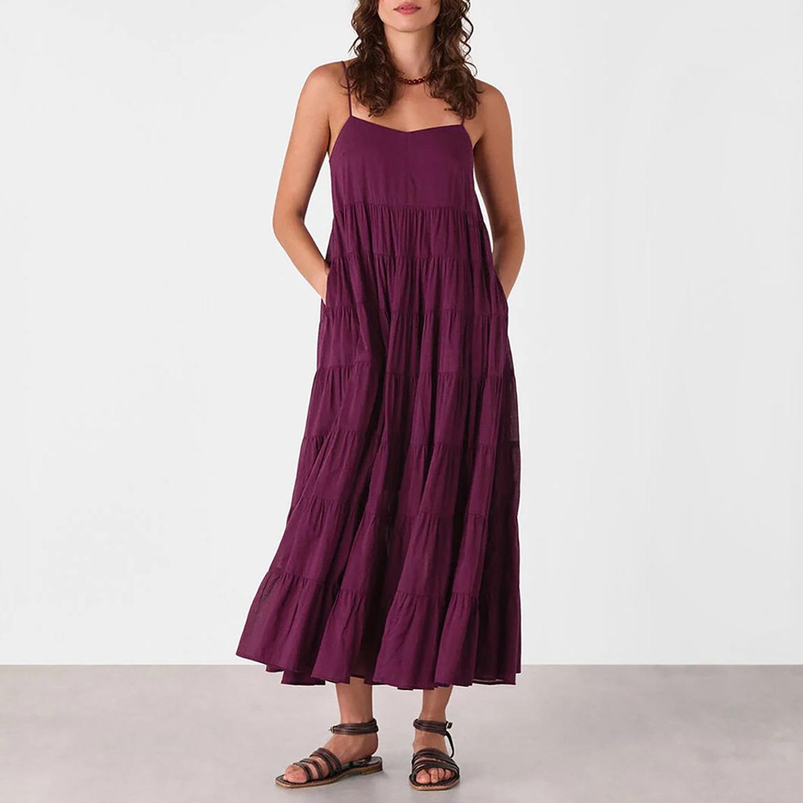 WHISTLES Plum Cotton Tiered Maxi Sun Dress - BrandAlley